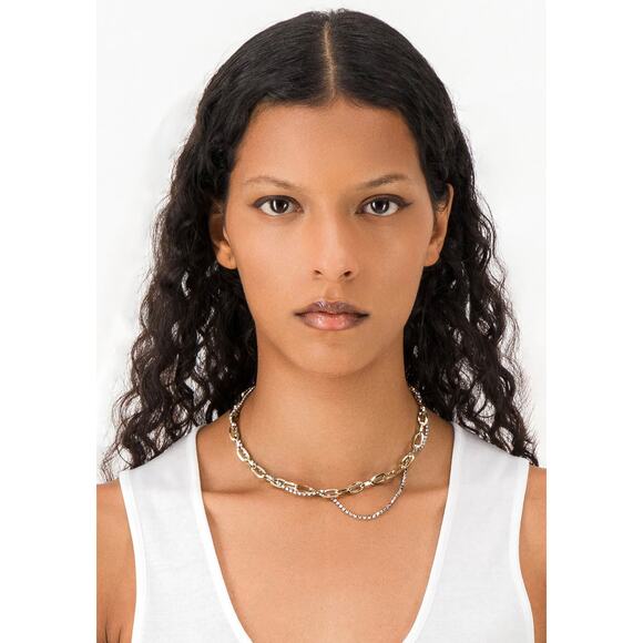 EUC Justine Clenquet Kirsten Necklace Two-Tone Layered Chain Crystal Gold Silver - Picture 10 of 16